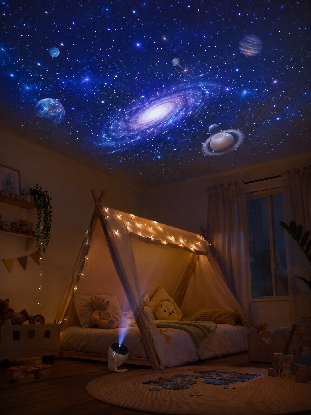 Stellara projecting the solar system across a child's bedroom ceiling